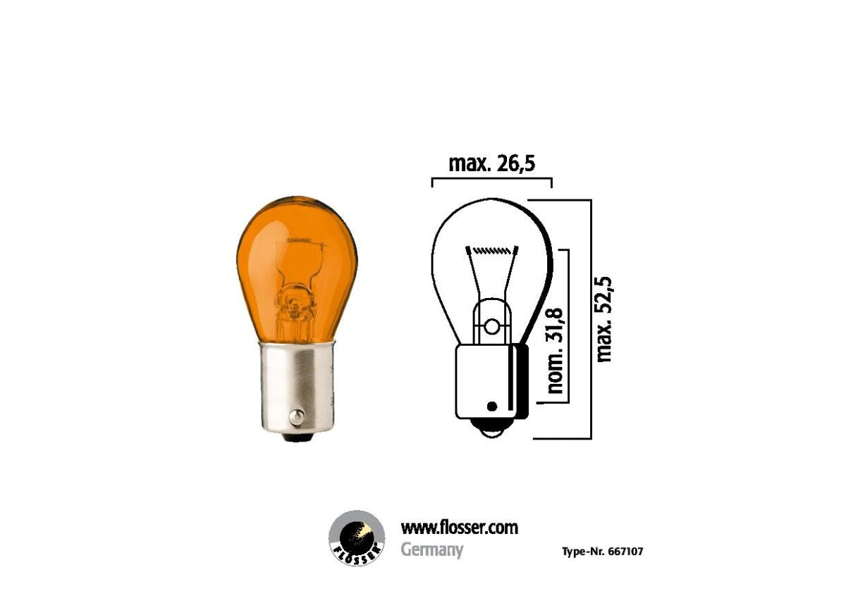 Flosser Bulb 12 V Py21 W Ba15 S Amb. 10 Pk