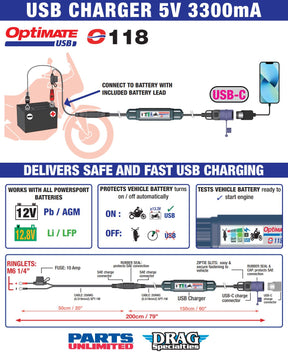 Tecmate Charger Usb C 3.3 A Sae